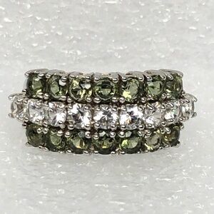 White Topaz And Green CZ Ring Size 6